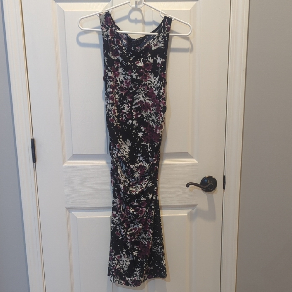 Elegant Floral Midi Dress in Black and Purple